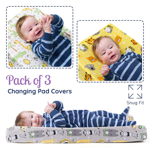 GROW WILD Changing Pad Cover 3 Pack | Soft & Stretchy Jersey Cotton | Baby Changing Table Pad Cover | Diaper Changing Pad Covers for Girls and Boy...