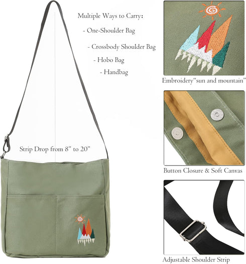 Canvas Crossbody Bag for Women Men, Fashion Casual Shoulder Bags Messenger Bag with Embroidery...