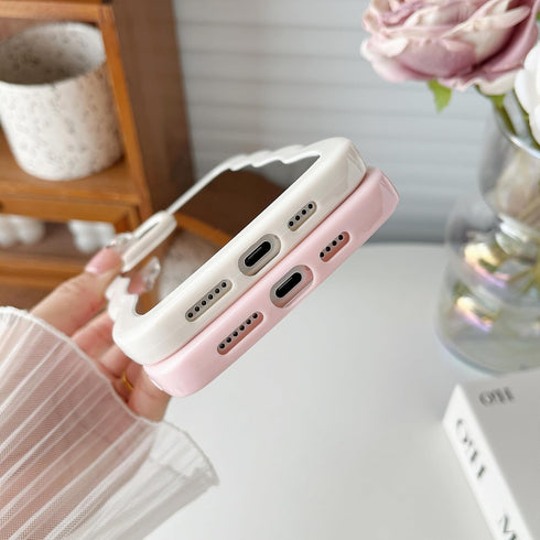 Jmltech for iPhone 15 Case Mirror Curly Wave Frame Shape Silicone Cute Shockproof Ultra Thin Protective Phone Case for iPhone 15 Beige Bumper...