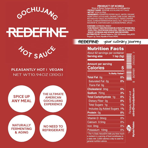 Redefine Gochujang Hot Sauce, Premium Gourmet Hot Sauce with Rich Natural Flavors for Any Occasion, Pleasantly Hot, Vegan, 10.94oz...