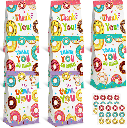 VGOODALL 24PCS Donut Party Favor Bags, Paper Gift Bags Goodie Bags with Stickers Candy Bags for Kids Birthday Party...