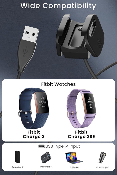 Compatible for Fitbit Charge 3 Charger Replacement USB 3.3ft Charging Cable Cord Accessories for Fitbit Charge 3/Fitbit Charge 4 Fitness Activity ...