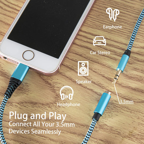 3Pack Lightning to 3.5mm Aux Adapter Jack Converter Braided Audio Aux Cord Earbuds Splitter Adaptor Compatible with iPhone 14/14 Pro Max/13/13......