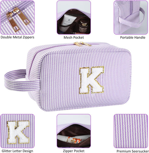 Personalized Initial Makeup Bag A-Z, Travel Toiletry Bag Monogram Make Up Bags Preppy Cosmetic Bag Cute Makeup Pouch Birthday Graduation Gifts Bag...