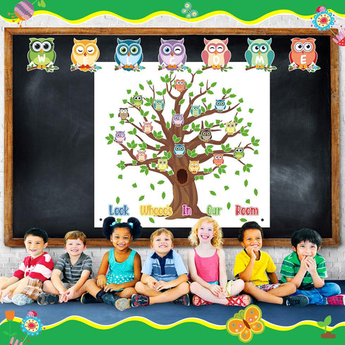 Tatuo 125 Pcs Classroom Tree Bulletin Board Set 47 x 46 Inch Tree Background Owl Leaves Dot Bulletin Board Cutouts for Elementary School Teacher C...