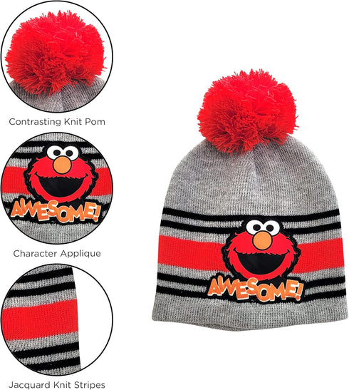 Sesame Street Boys Toddler Winter Hat, Scarf & Mittens Set, Elmo Beanie For Ages 2-4...