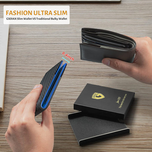 GSOIAX Slim Leather RFID Bifold Wallet for Men with Money Clip and 12 Credit Card Holders - Minimalist Front Pocket Wallet with ID Window, Cool Gr...