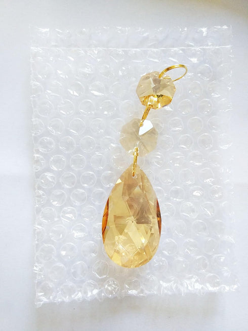 HUESEW Teardrop Pendants Chandelier Crystal Prisms Glass Pendants Beads, Pack of 10 (Champagne)...