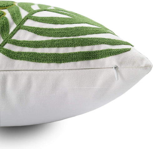 Embroidery Throw Pillow Covers 18x18 Home Decor Loop Tropical Green Leave Floor Pillow Cover for Couch 100% Cotton Canvas Cushion Cover Pillow Cas...