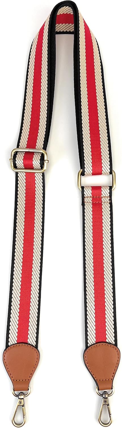 Purse Straps Replacement Crossbody with Brass Hardware 1-1/2 Inch Black Red Offwhite Adjustable Shoulder Guitar Strap for Handbag...