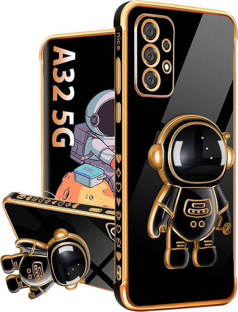 Buleens for Samsung Galaxy A32 5G Case with Astronaut Stand, Women Girls Galaxy A32 5G Cases, Girly Cute 6D Outer Space Heart Pattern Phone Cover ...