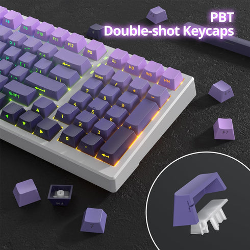 PBT Gradient Purple Keycaps Side Printed Shine Through Keycaps Set Cherry Profile Double Shot Custom Keycaps Minimalist Style for Mechanical Keybo...