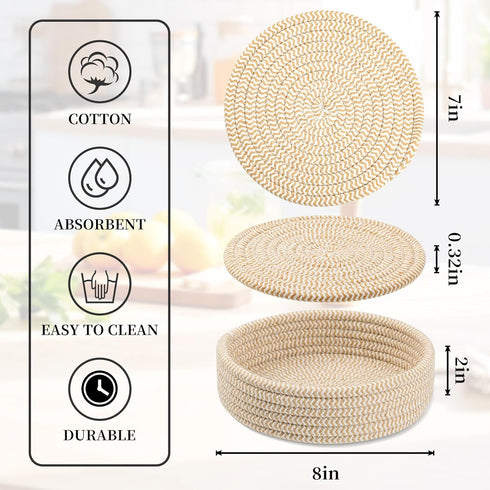 Trivets for Hot Dishes, Trivets for Hot Pots and Pans, Cotton Coasters 5 Pcs and Storage Basket 1 Pack, Pot Holders for Kitchen, Hot Pads for Tabl...