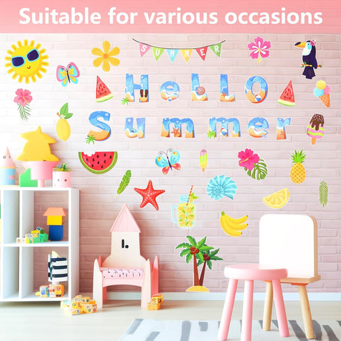 Summer Bulletin Board Decorations, Tropical Fruits Pineapple Watermelon Lemon Classroom Decoration Set Luau Hawaiian Party Decorative Classroom Su...