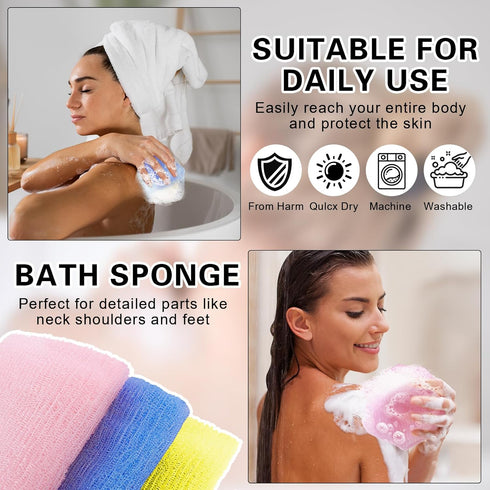 Sibba Exfoliating Shower Bath Gloves Washcloth Back Scrubber 3 Pcs Body Net Rub Sponge Reusable Loofah Towel Skin Brush Clean Scrubbing Accessorie...