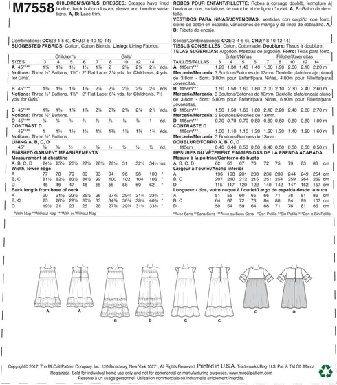 McCall's Patterns Children's/Girls' Sleeveless and Ruffle Sleeve Empire-Waist Dresses...