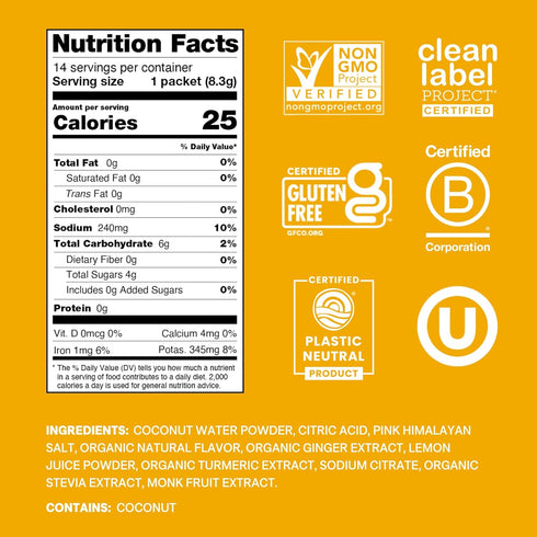 Cure Hydration | Plant-Based Electrolyte Drink Mix | No Added Sugar | Dehydration Relief Powder Made with Coconut Water | Non-GMO | Vegan | Pouch ...