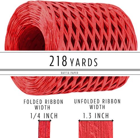 218 Yards Red Raffia Ribbon for Gift – 360 Feet Roll Paper Twine Ribbon Red Color 1/4 Inch Width Craft Raffia Ribbon for DIY Raffia Wrapping Ribbo...