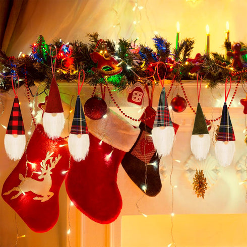 Skylety Skylety Gnome Ornaments Christmas Hanging Buffalo Plaid Decor for Christmas Tree Scandinavian Decorations Santa Gnome Tomte Plush Ornament...