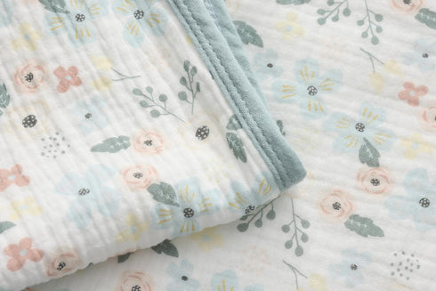 Baby Blanket for Unisex Boys Girls Nursery Minky Blankets with Muslin Cotton Front Dotted Fleece Backing Double Layer Bed Throws Pattern Blue Flor...
