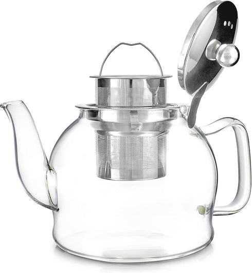 Teabloom Dublin Glass Teapot – Premium Borosilicate Glass with Removable Stainless Infuser – Stovetop Safe – Ideal for Loose Leaf Tea – Tea for Tw...