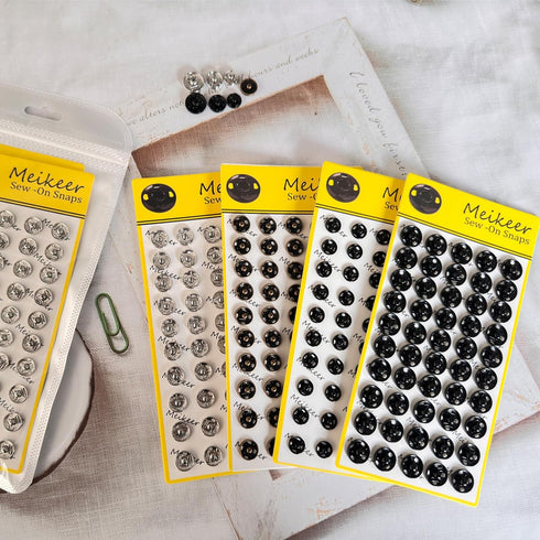 Meikeer 100 Sets Sew on Snaps Sewing Snaps for Fabric Metal Snaps Fasteners Press Studs Buttons for Sewing, Black and Silver(10mm)...