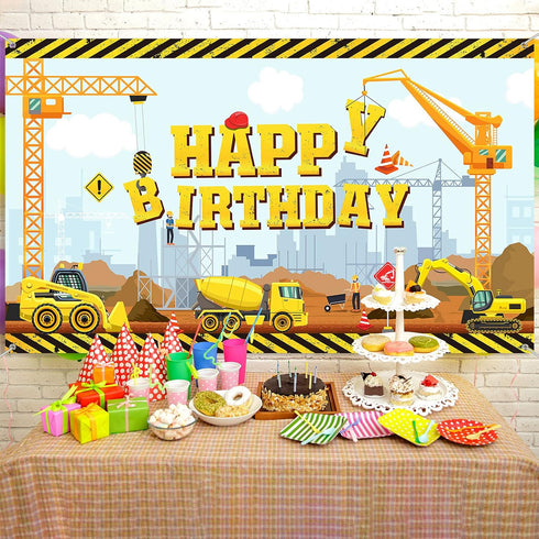 Irenare Construction Happy Birthday Backdrop Dump Truck Background Excavator Crane Birthday Party Banner Digger Excavator Truck Background Photogr...