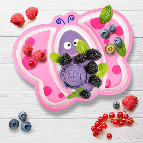 GET FRESH Bamboo Kids Divided Plates Butterfly Sectioned Bamboo Fibre Toddler Plates with 3 Compartments...