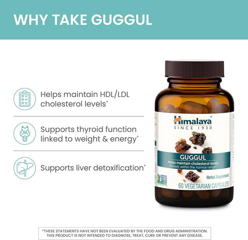 Himalaya Guggul, Cholesterol Supplement for Healthy LDL, HDL, and Triglyceride Levels, 750 mg, 60 Vegetarian Capsules, 1 Month Supply, 2 Pack...