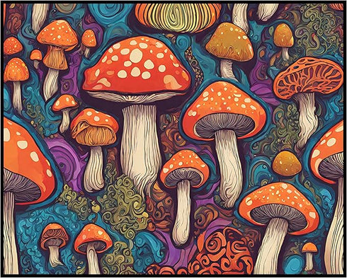 Posterizer 1 pcs- psychedelic funky hippie colorful rainbow mushrooms 3-Fantasy & Fiction Art-Retro Art- Living Room Bedroom Decor- unframed wall ...