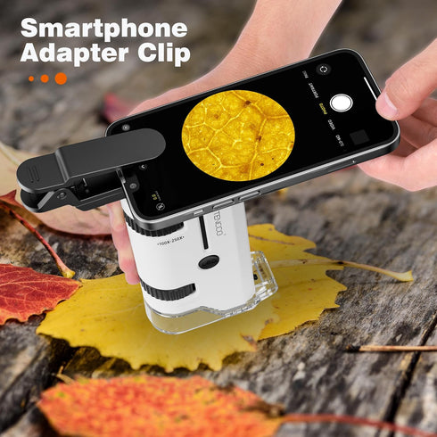 100x-250x Mini Pocket Microscope for Kids Adults, Protable Handheld Microscope with 5 Microscope Slides, Phone Adapter, Miniscope Portable Microsc...