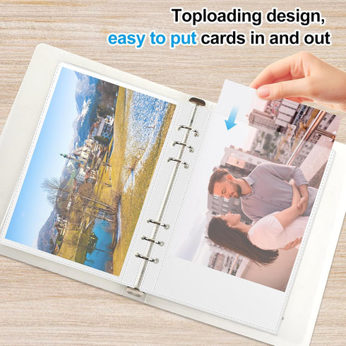 A5 6 Ring Binder with Clear Plastic Sleeves 5.3"x8.1", 90 Pockets, Small Refillable Binder - Sheet Page Protectors for Sticker,Die Cut,Stamp,Postc...
