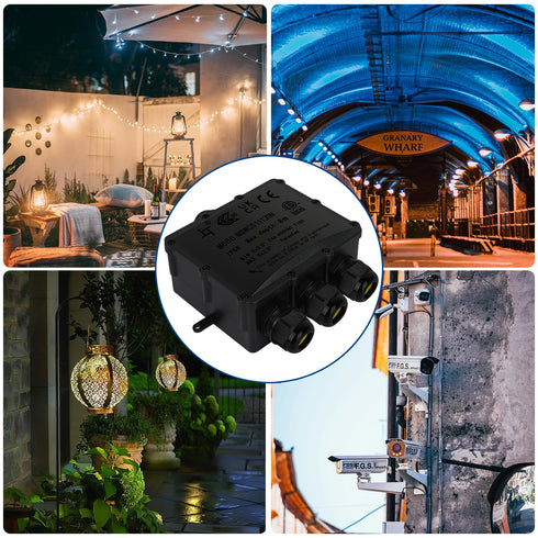 IP68 External Junction Box, 4 Way Plug Line Outdoor Electrical Box, M25 Coaxial Cable Connector Wire Range 4 to 14mm, Cable Box Enclosure for Trai...