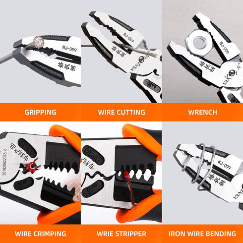 Lineman Pliers, 9-inch High Leverage Linesman Pliers, 6-in-1 Combination Lineman Pliers, Heavy Duty Side-cutting Pliers with Screw Remover/Wire St...