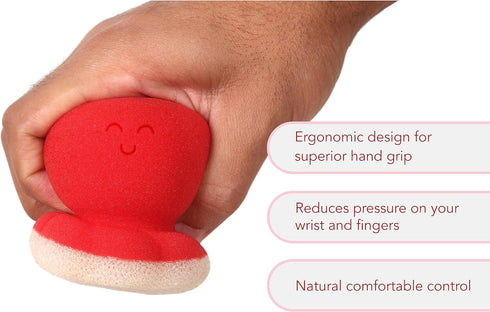 Happy Octopus Dish Scrubber (Pack of 4) - Ergonomic Kitchen Sponge Cleaning Supplies - Heavy Duty, Non-scratch, All-surface Smiley Sponges with Si...