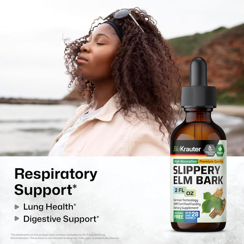 BIO KRAUTER Slippery Elm Bark Drops - Ulmus Rubra Slippery Elm Liquid - Respiratory & Digestive Health - Vegan, Alcohol & Sugar Free Extract - 2 F...