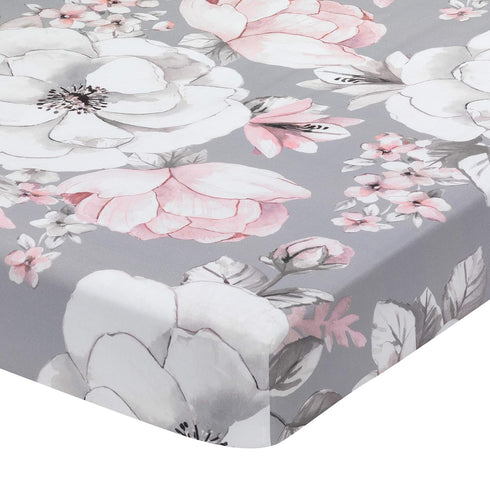Lambs & Ivy Signature Botanical Baby Watercolor Floral Cotton Crib Sheet - Gray...