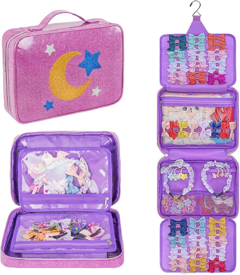 Hair Accessories Organizer, Shiny Bow Holder for Baby Girls, Travel Hair Storage Bag for Hair Clips, Headbands, Scrunchies and Hair Ties(Purple)...