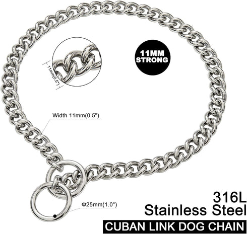 Gold Chain Dog Collar Cuban Link Chain Stainless Steel Metal Links 11MM Heavy Duty Walking Training Collar for Medium Large Dogs(11MM, 24")...