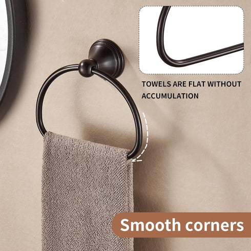 WOLIBEER Bronze Towel Ring,Bathroom Hand Towel Holder Oil Rubber, Round Hand Towel Rack Hanger Wall Mounted Farmhouse Bath Accessories...