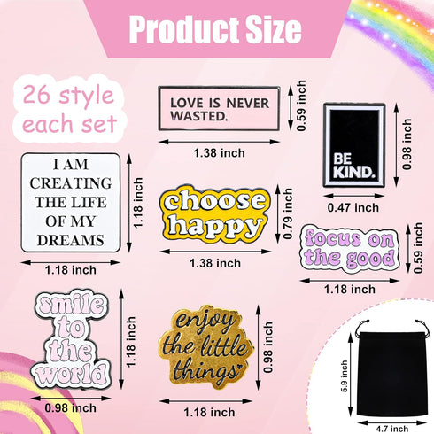 26 PCS Positive Letter Enamel Pins Inspirational Saying Brooch Pins Motivational Phrase Enamel Lapel Badges Positive Saying Enamel Pin Set with St...