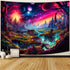Simpkeely Fantasy Planet Tapestry, Blacklight Forest Natural Landscape Retro Aesthetic Wall Hanging, UV Reactive Sunset Trees Tapestries for Bedro...
