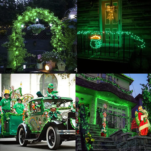 2 Pack Solar Fairy Lights Outdoor,33ft 100LED Solar Powered String Lights Waterproof,8 Modes Green Solar Christmas Lights for St. Patrick's Day,Ha...