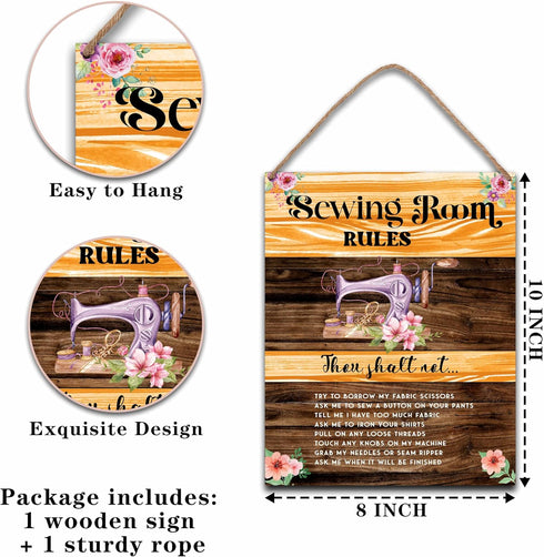 Sewing Room Rules Wall Art Hanging Decor, Sewing Notions Supplies Gifts for Quilters, Sewing Lover Gifts for Home Office Bar Farm Store Garage (A0...