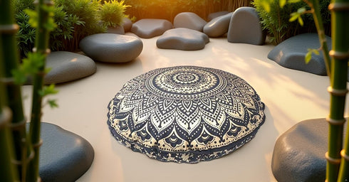 32" Gold Mandala Barmeri Large Floor Pillow Cover Cushion Meditation Seating Ottoman Throw Cover Hippie Decorative Zipped Bohemian Pouf Ottoman Po...