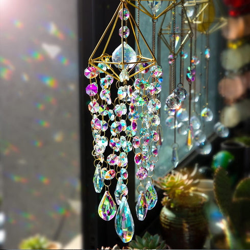 Crystal Suncatchers Hanging Wind Chime Style Garden Suncatcher Rainbow Maker Handmade Gold Plated Suncatcher...