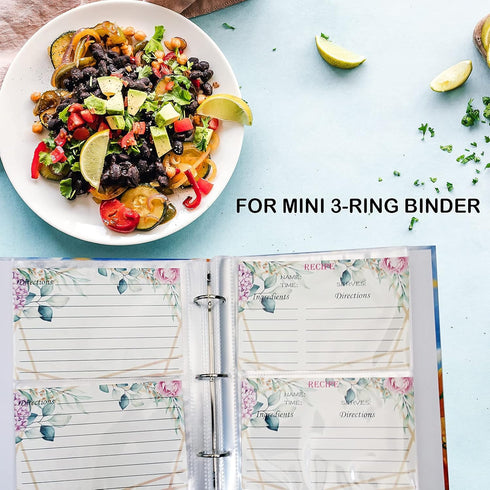Recipe Card Page Protectors, Mini Recipe Card Sleeves for 8.5 x 9.5 3-Ring Binder, 2 Pockets Per Page, Recipe Binder Refill Pages (50 PCS, 4x6 Inc...