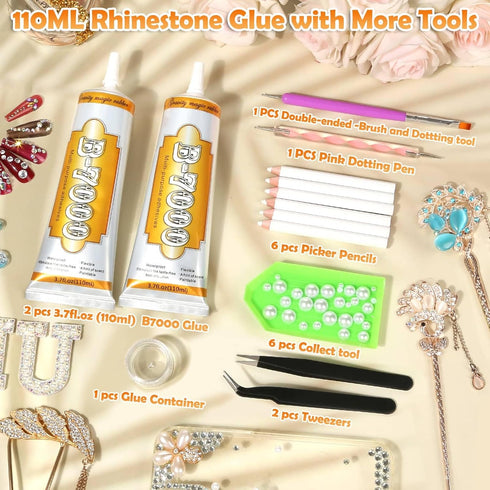 B-7000 Fabric Glue for Rhinestones, Cridoz Clear Jewelry Glue Bead Adhesive with Precision Tip Craft Glue with Rhinestones Picking Tools for Cloth...