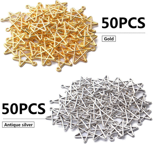 BronaGrand 100pcs Star Pentagram Charms Pendant Alloy Pentacle Charm Celestial Charms for DIY Bracelets Necklace Jewelry Making Craft Supplies...