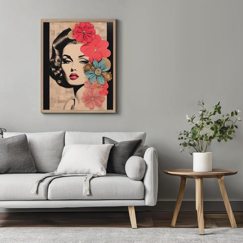 Posterizer 1 pcs-vintage woman with beautiful flowers collage-Retro Art-Floral & Botanical Art-Gift for Art Lovers- UNFRAMED Wall Art...